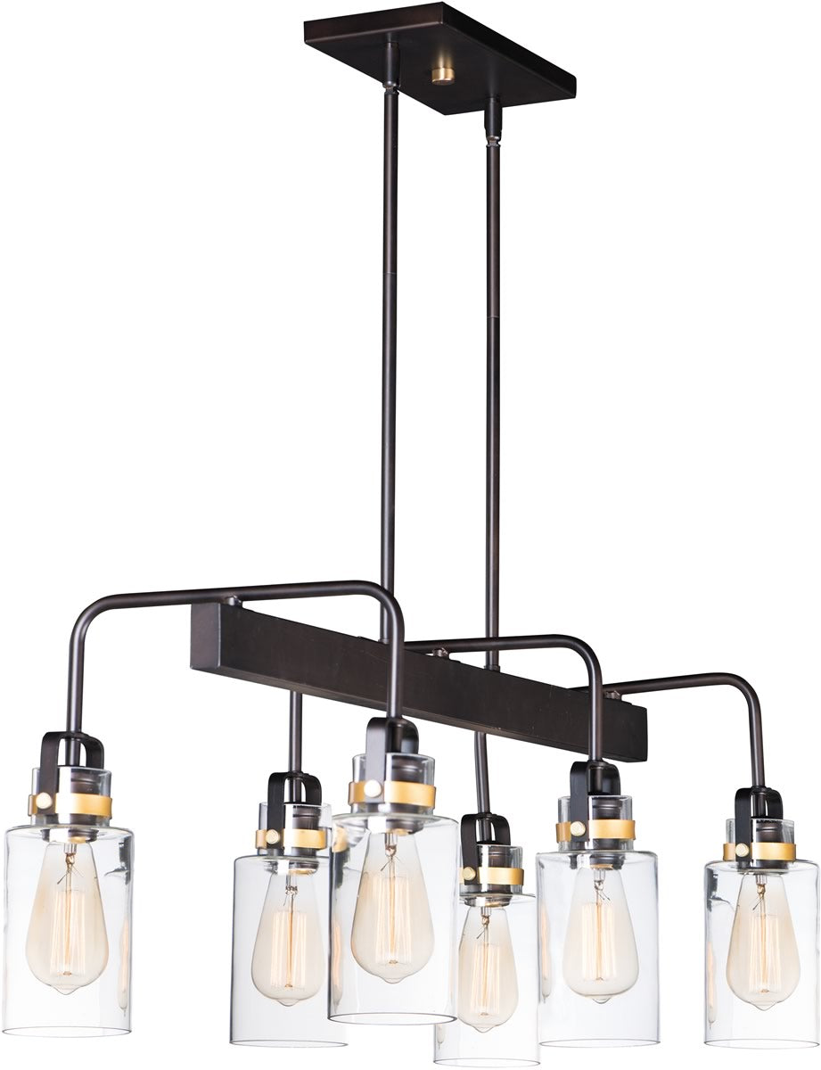 32"W Magnolia 6-Light Linear Pendant Bronze / Gold