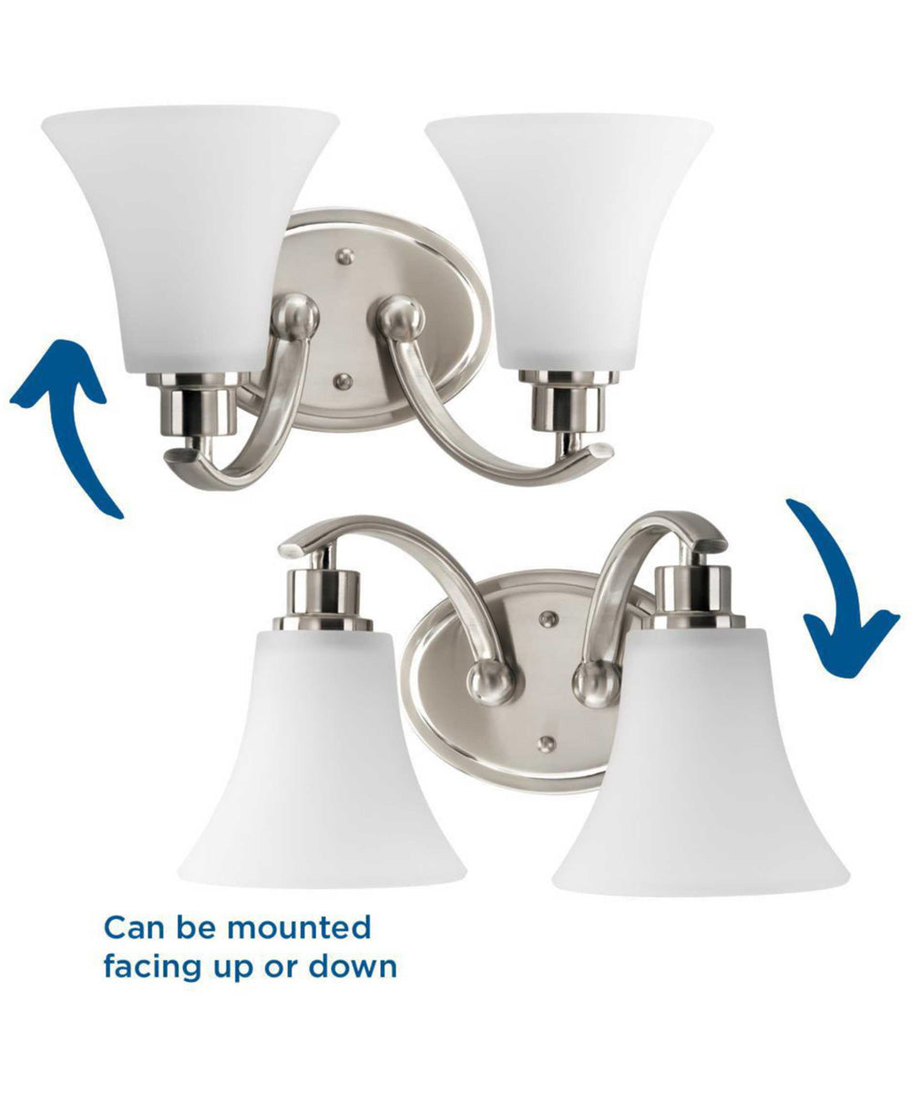 Joy 2-Light Etched Glass Traditional Bath Vanity Light Brushed Nickel