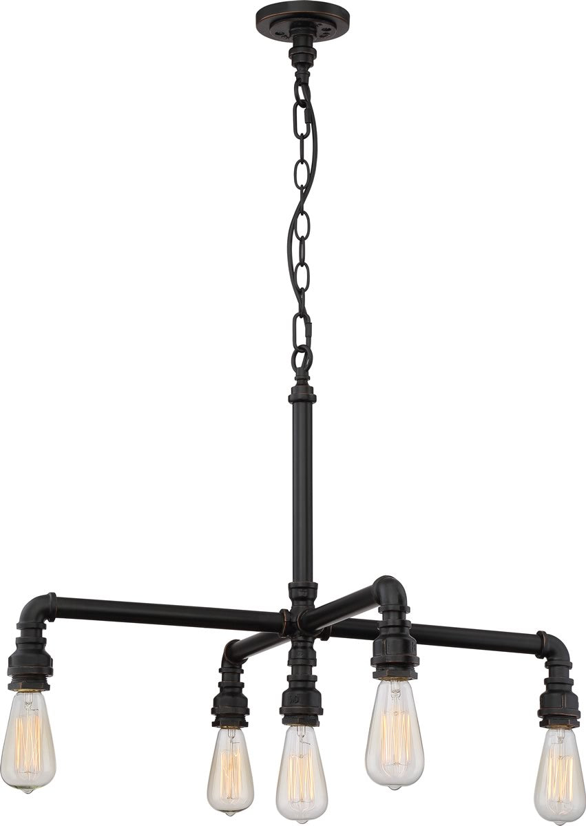 27"W Iron 5-Light Chandelier Industrial Bronze