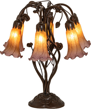 18" High Amber/Purple Tiffany Pond Lily 6 Light Table Lamp