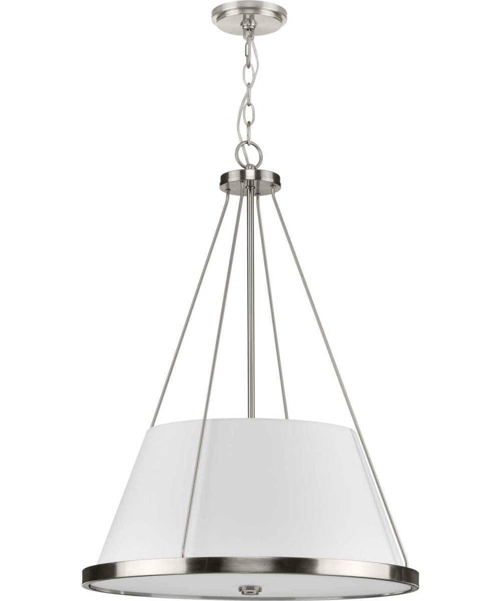 Saffert 3-Light New Traditional White Linen Shade Pendant Light Brushed Nickel