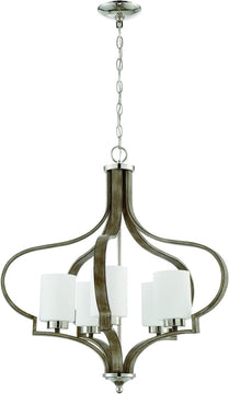 26"W Jasmine 5-Light Chandelier Polished Nickel/Weathered Fir