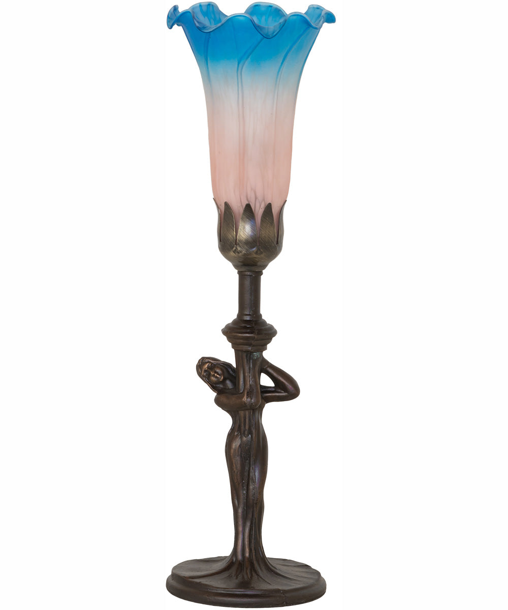 15" High Pink/Blue Tiffany Pond Lily Nouveau Lady Accent Lamp