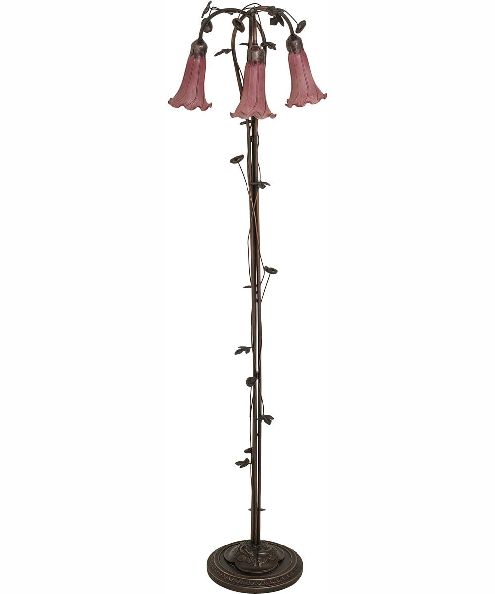 58" High Lavender Tiffany Pond Lily 3 Light Floor Lamp
