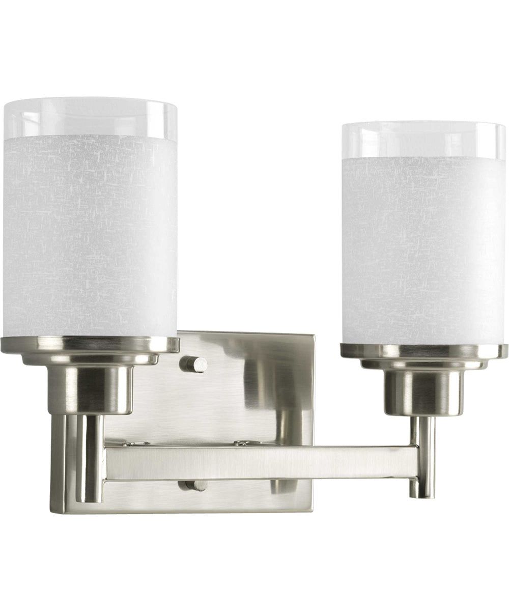 Alexa 2-Light Etched Linen With Clear Edge Glass Modern Bath Vanity Light Brushed Nickel