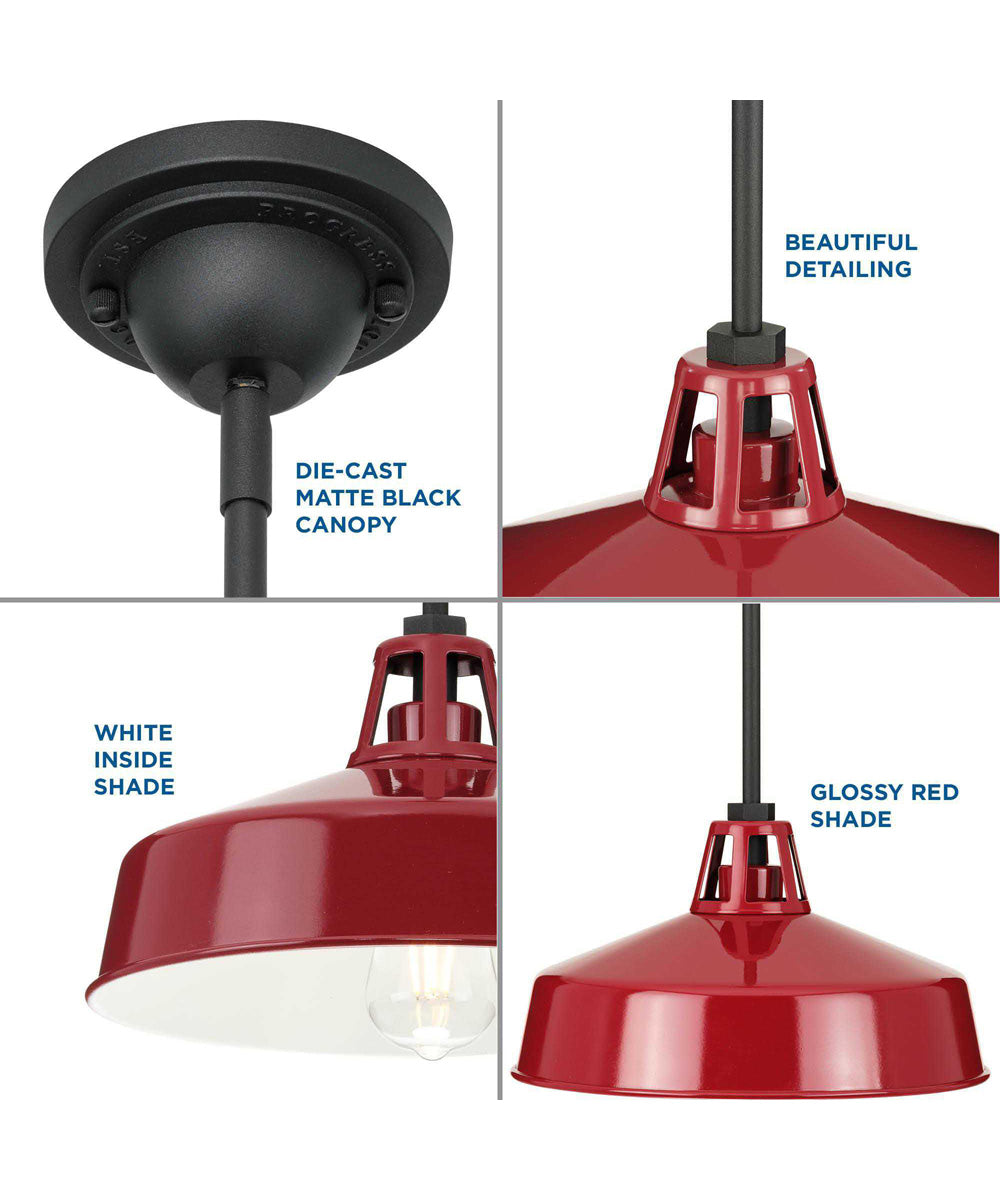 Cedar Springs  1-Light Textured Black Metal Shade Farmhouse Outdoor Hanging Light Red