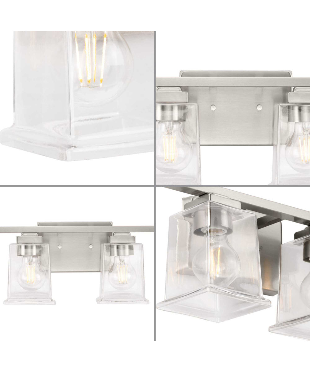 Gilmour 4-Light Modern Farmhouse Clear Glass Bath Vanity Light Brushed Nickel