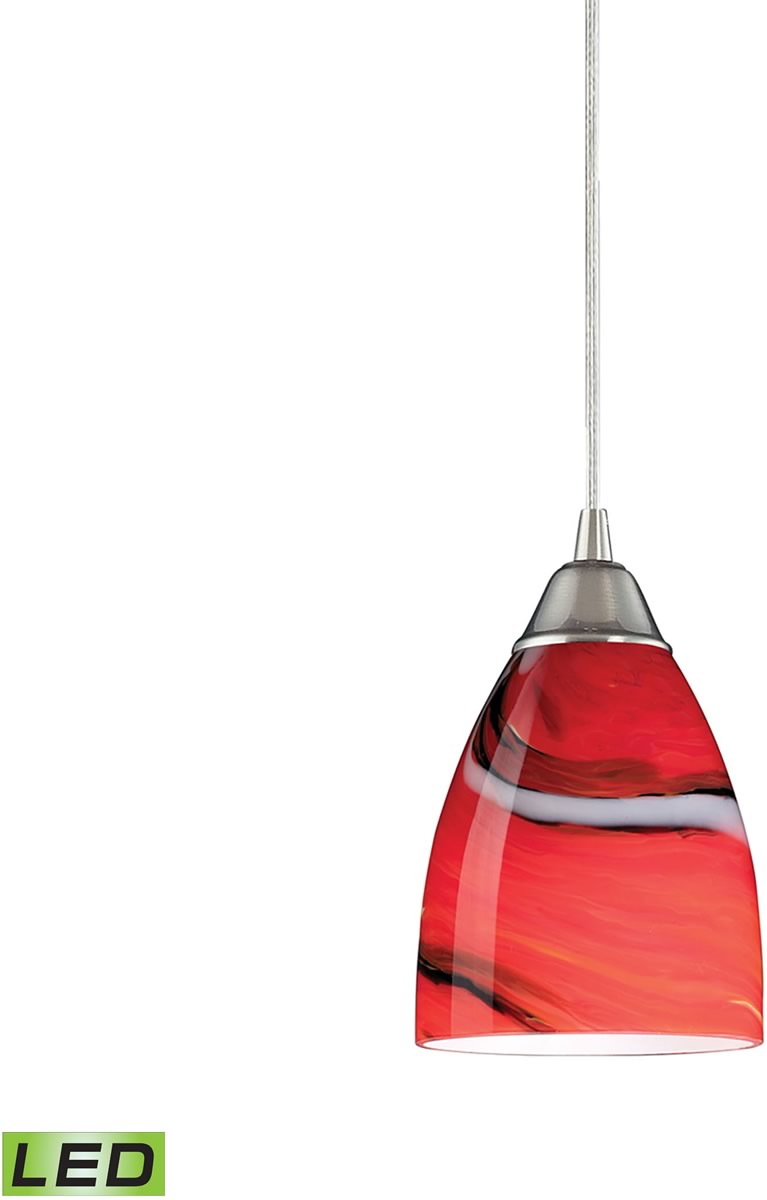 5"W Pierra 1-Light LED Pendant Satin Nickel/Candy Glass