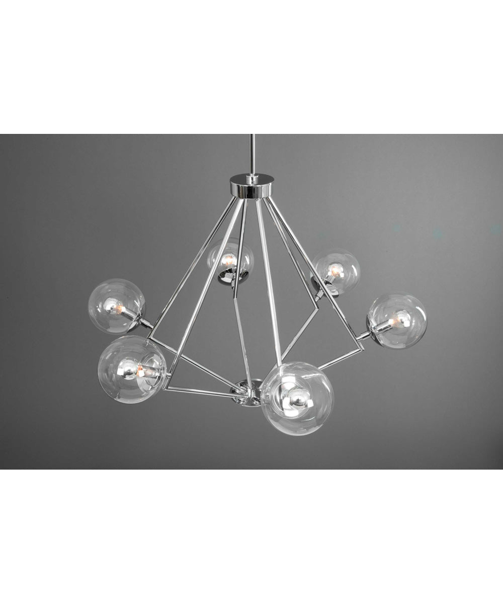 Mod 6-Light Clear Glass Mid-Century Modern Chandelier Light Polished Chrome