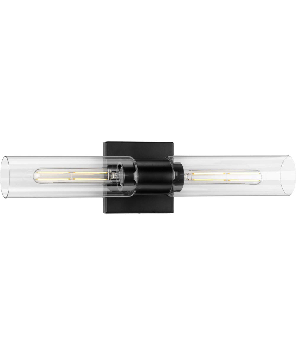 Clarion 2-Light Clear Glass Modern Style Bath Vanity Wall Light Matte Black
