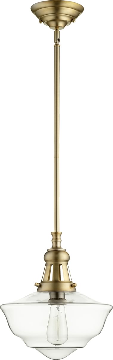 12"W 1-light Pendant Aged Brass w/ Clear
