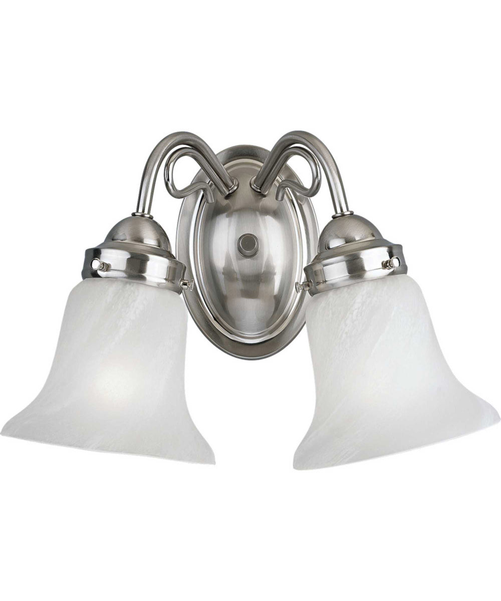 Bedford 2-Light Etched Alabaster Glass Traditional Bath Vanity Light Brushed Nickel