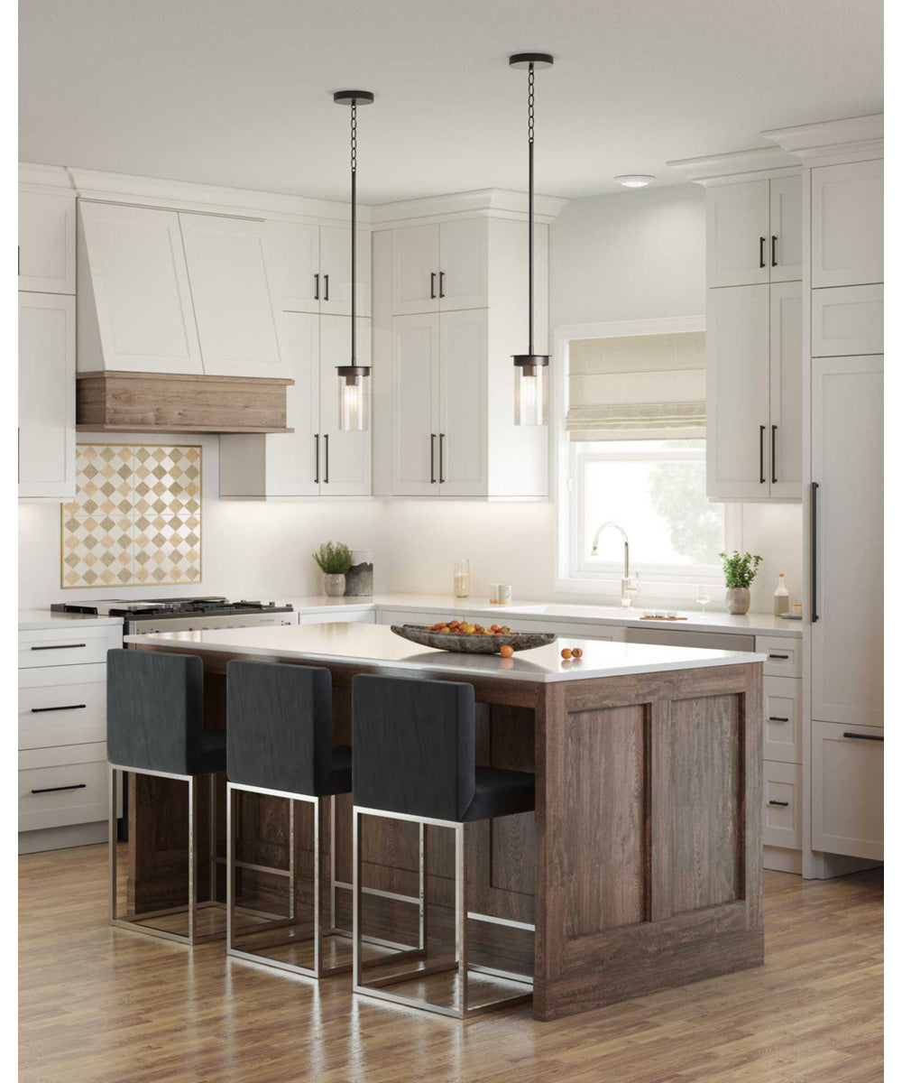 Kellwyn 1-Light Clear Glass Transitional Style Hanging Mini-Pendant Light Matte Black