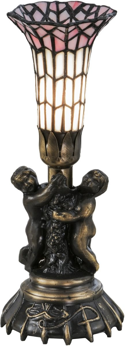 13"H Twin Cherub Tiffany Pond Lily Mini Lamp