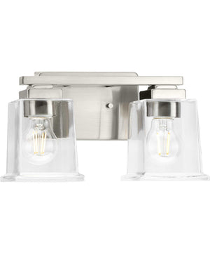 Gilmour 2-Light Modern Farmhouse Clear Glass Bath Vanity Light Brushed Nickel