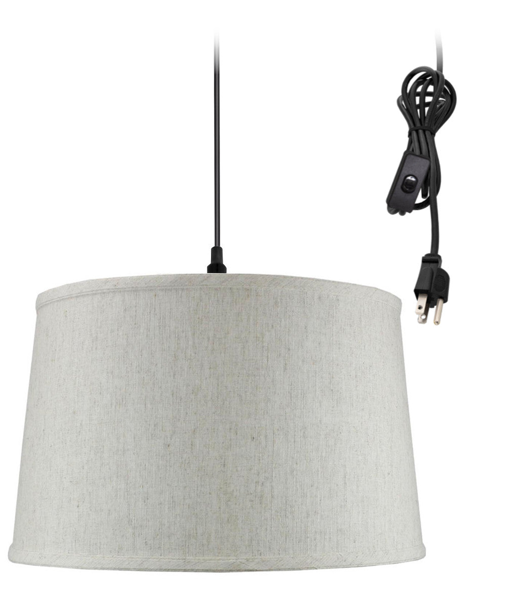 14"W 1 Light Swag Plug-In Pendant  Shallow Drum Textured Oatmeal Shade Black Cord