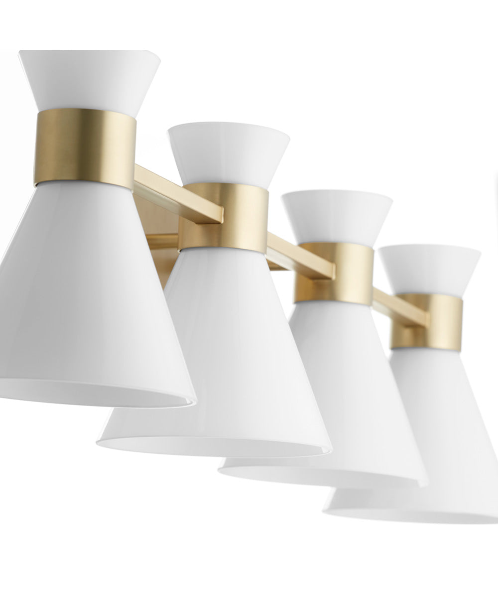 Beldar 4-light Bath Vanity Light Aged Brass w/ Gloss Opal