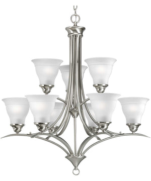 Trinity 9-Light Etched Glass Traditional Chandelier Light Brushed Nickel