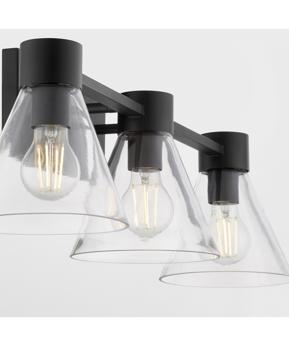 Beldar 3-light Bath Vanity Light Matte Black w/ Clear Glass