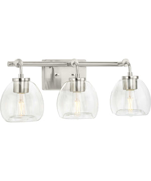 Caisson 3-Light Clear Glass Urban Industrial Bath Vanity Light Brushed Nickel