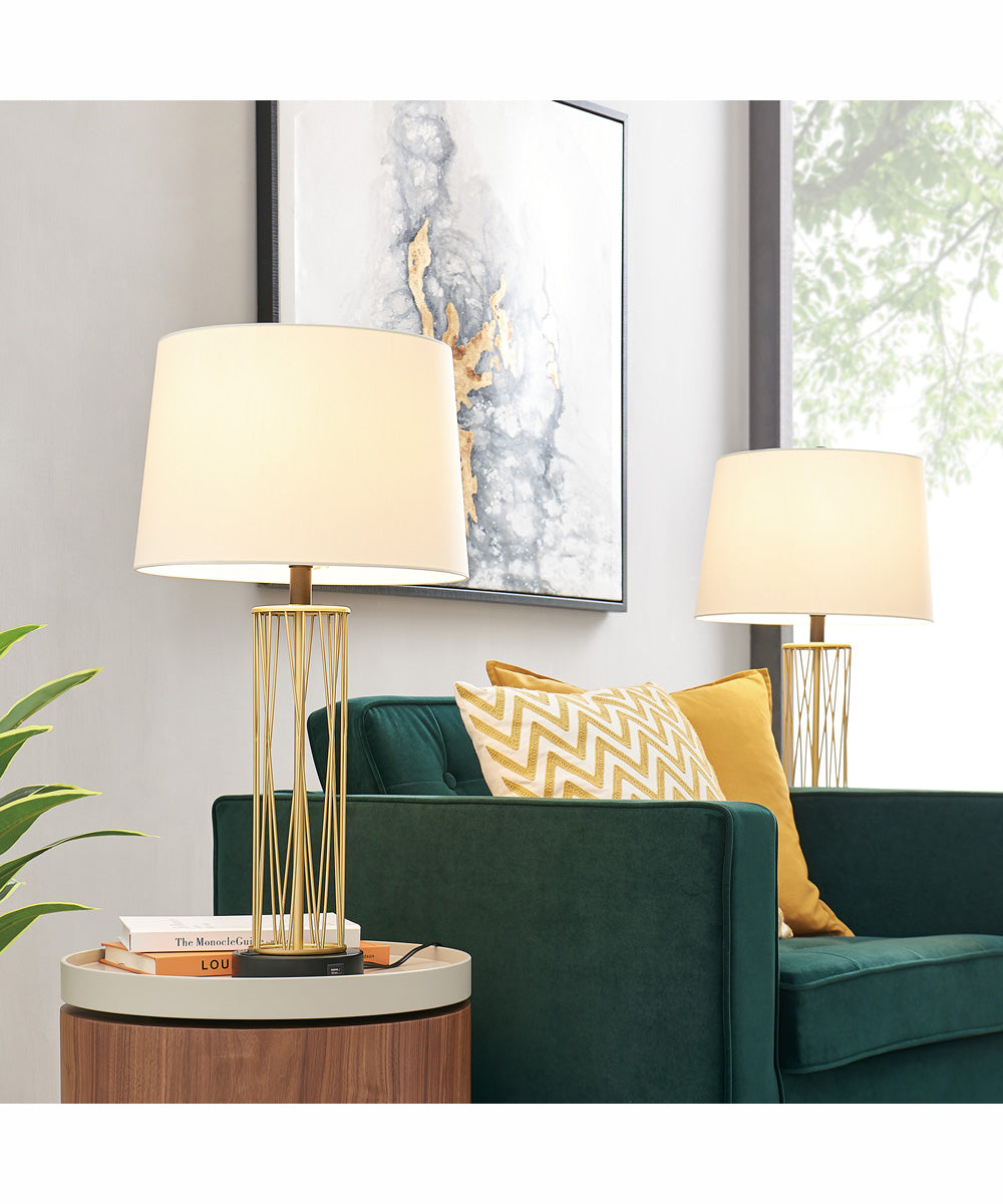 Breiton 2-Light 2 Pack-Table Lamp Antique Brass/Black/Fabric Shade With Usb