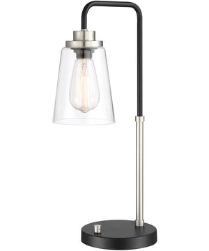 Colinton 1-Light Table Lamp Brushed Nickel/Black/Clear Glass Shade