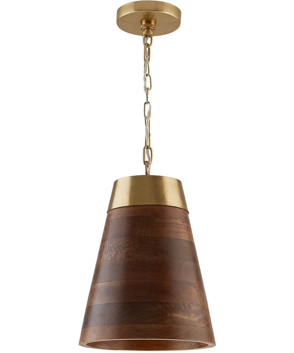 1-Light Pendant In Wood And Brass