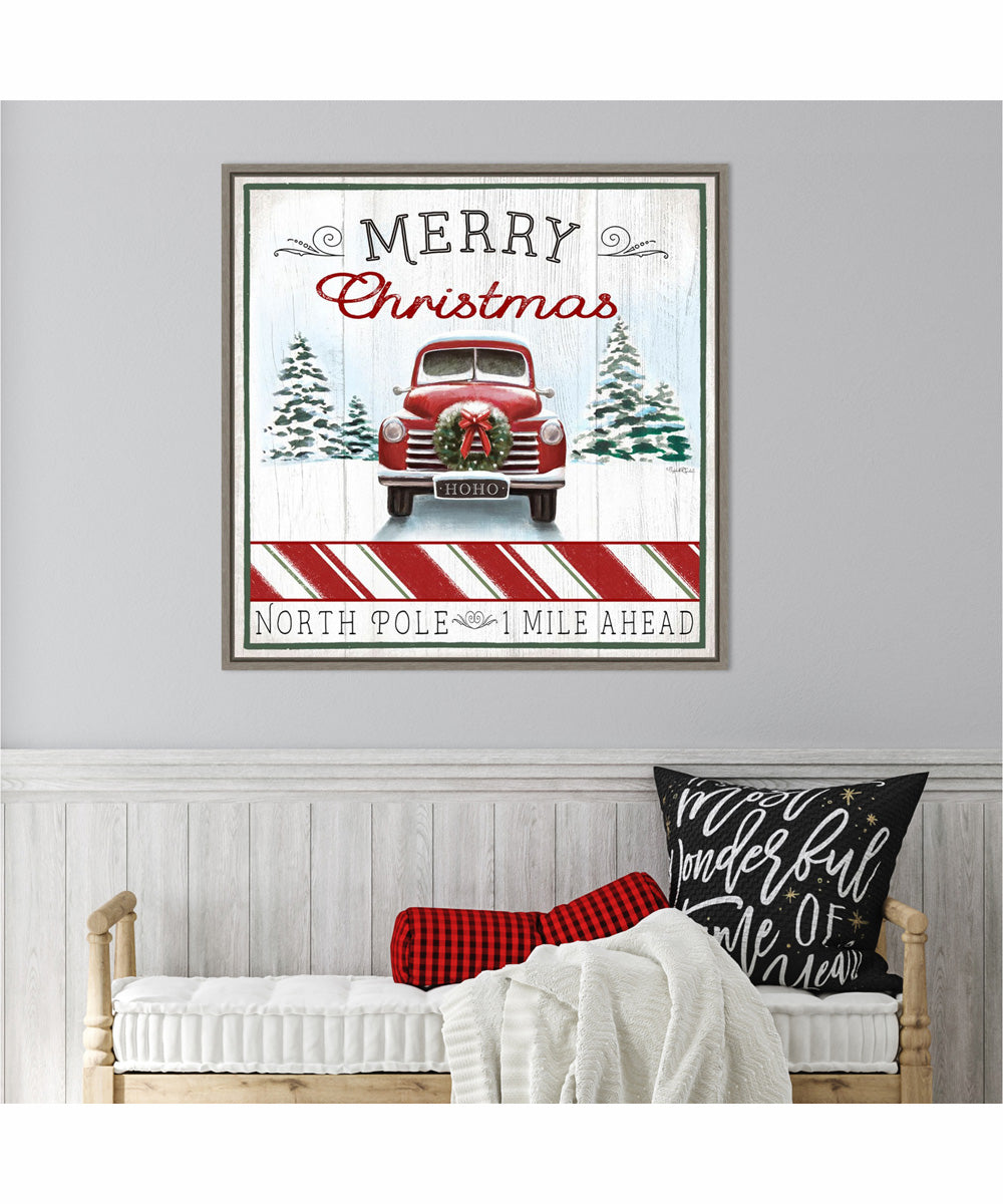 Framed North Pole Christmas Truck by Elizabeth Tyndall Canvas Wall Art Print (30  W x 30  H), Sylvie Greywash Frame