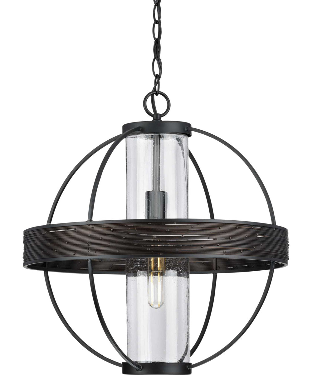 Terrace  1-Light Clear Seeded Glass Global Outdoor Hanging Light Matte Black