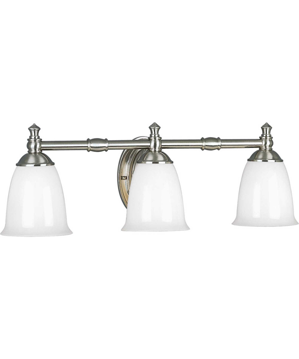 Victorian 3-Light White Opal Glass Farmhouse Bath Vanity Light Brushed Nickel