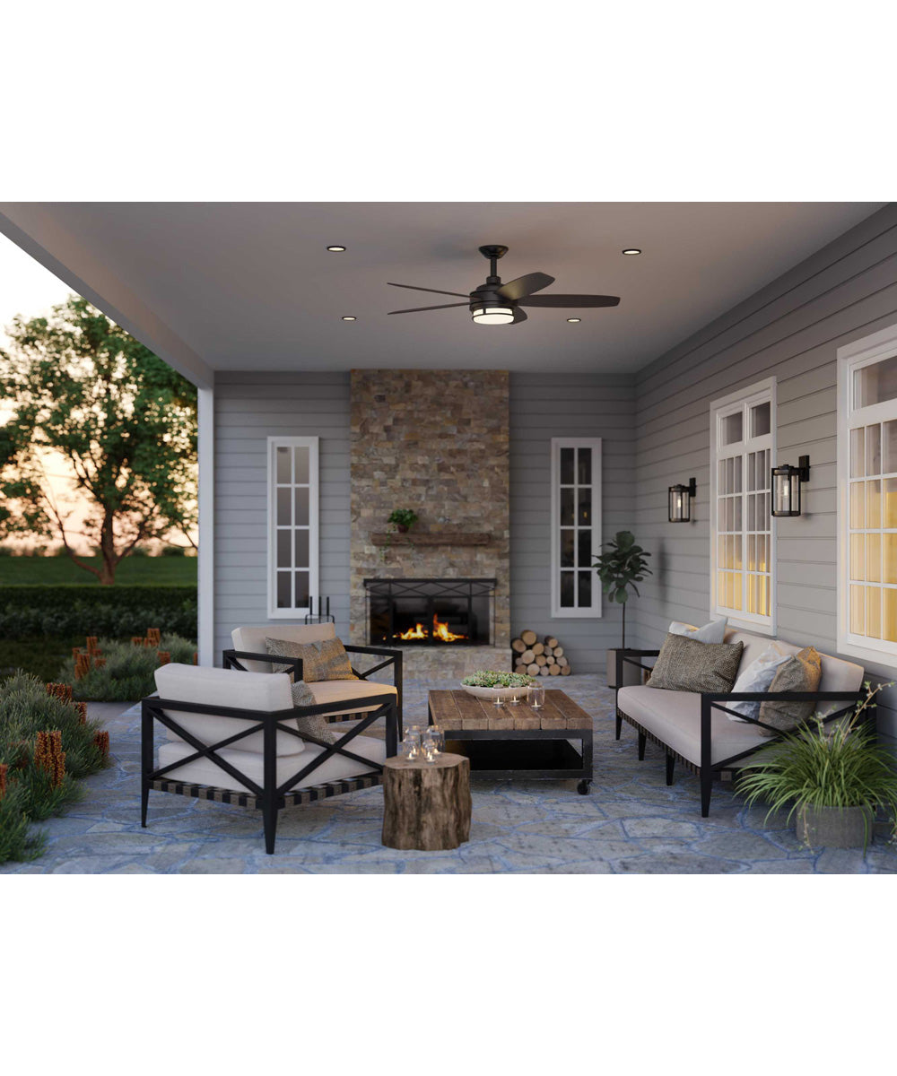 Whitmire  1-Light with Aged Oak Accents Clear Seeded Glass Farmhouse Outdoor Wall Lantern Light Matte Black