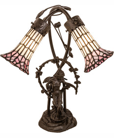 17" High Stained Glass Pond Lily 2 Light Trellis Girl Accent Lamp