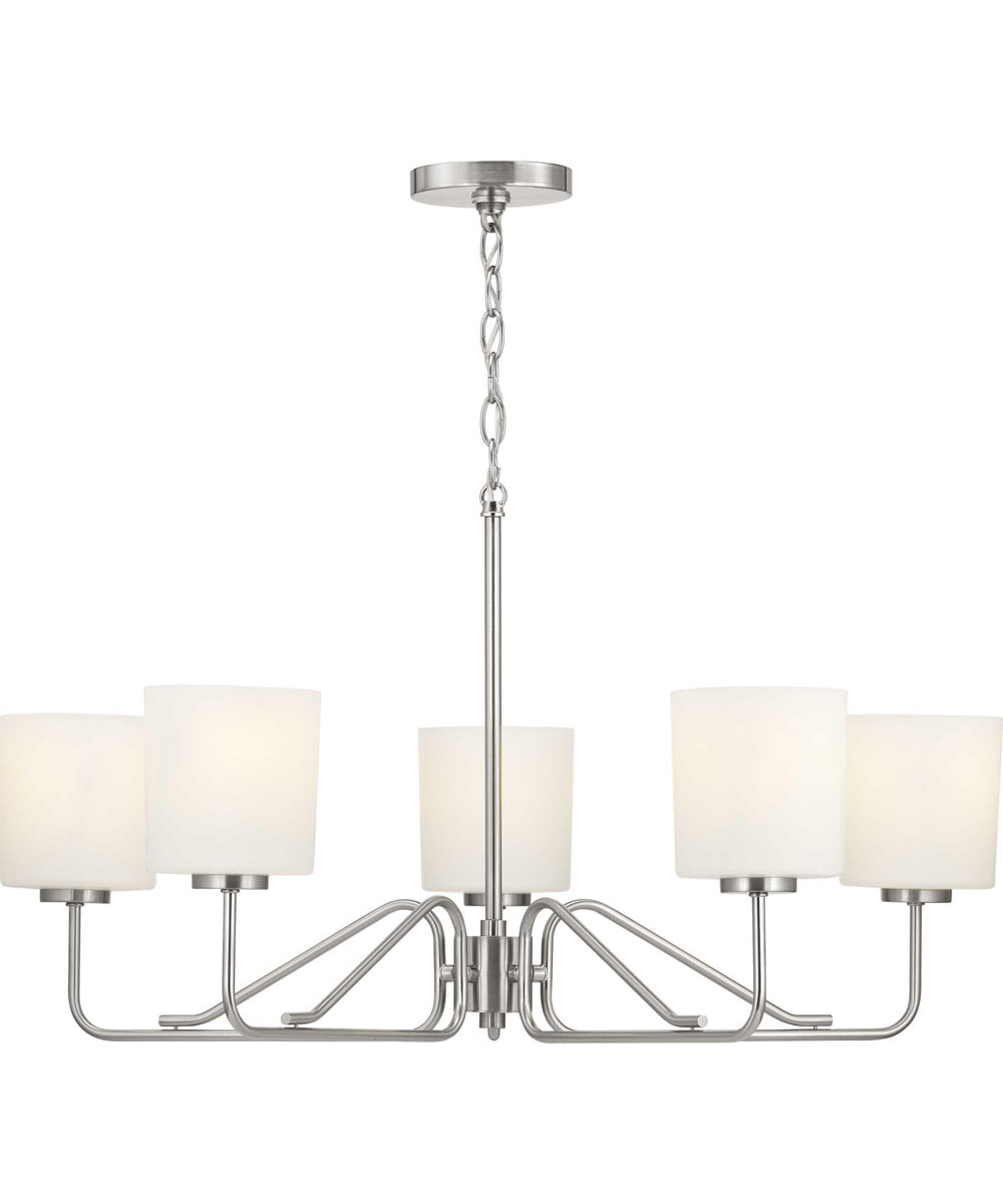 Tobin 5-Light Etched White Glass Modern Chandelier Light Brushed Nickel
