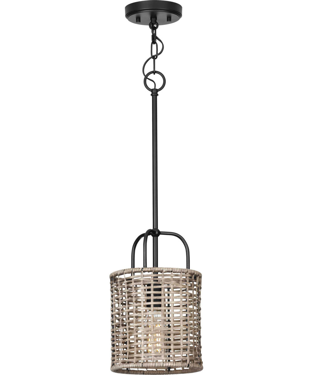 Lavelle 1-Light Mocha finish Rattan Hanging Mini-Pendant Light Matte Black