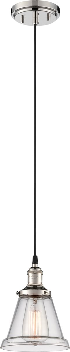 7"W Vintage 1-Light Pendant Polished Nickel