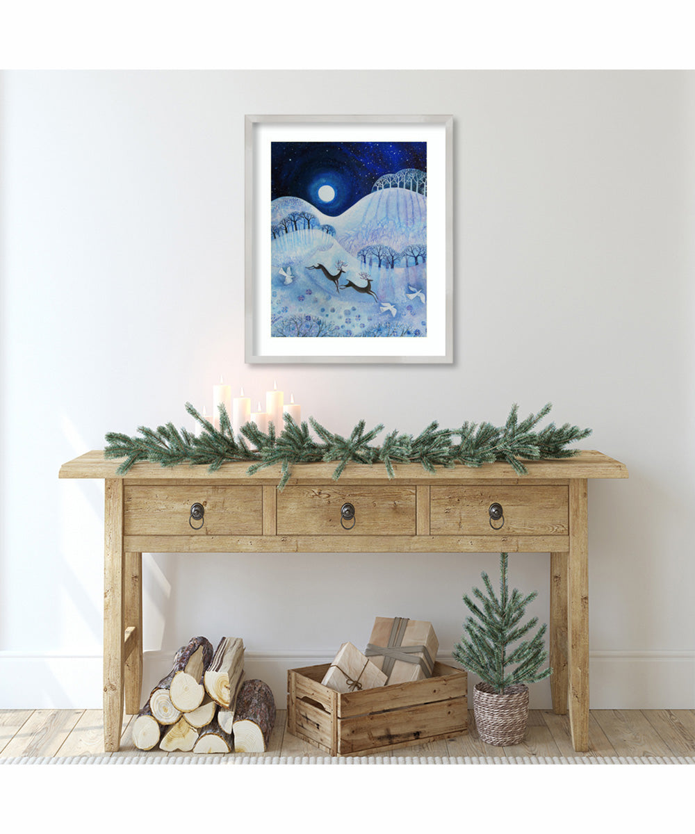 Snowy Peace by Lisa Graa Jensen Wood Framed Wall Art Print (21  W x 25  H), Svelte Silver Frame