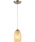 Golden Pasture 1-Light Mini Pendant Satin Nickel/Gold/Amber Mottled Glass