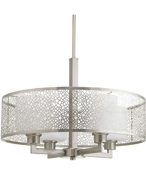 Mingle 4-Light Etched Parchment Glass Global Pendant Light Brushed Nickel
