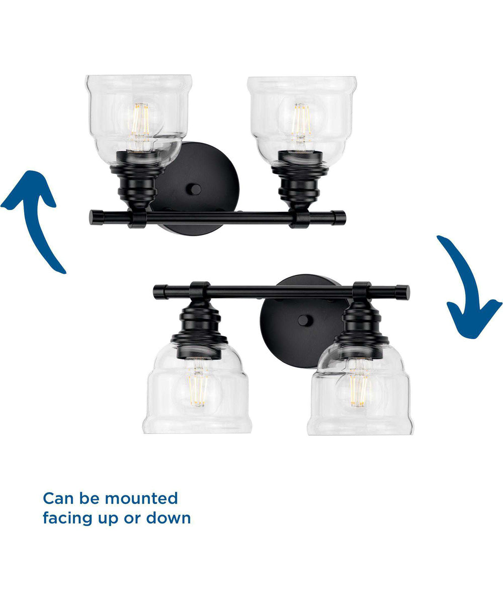 Ambrose 2-Light Farmhouse Clear Glass Bath Vanity Light Matte Black