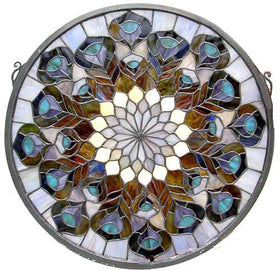 17"H Round Peacock Feathers Window