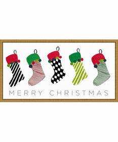 Framed Christmas Stockings by Patricia Pinto Canvas Wall Art Print (27  W x 14  H), Sylvie Gold Frame