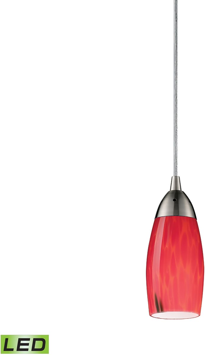 3"W Milan 1-Light LED Pendant Satin Nickel/Fire Red Glass