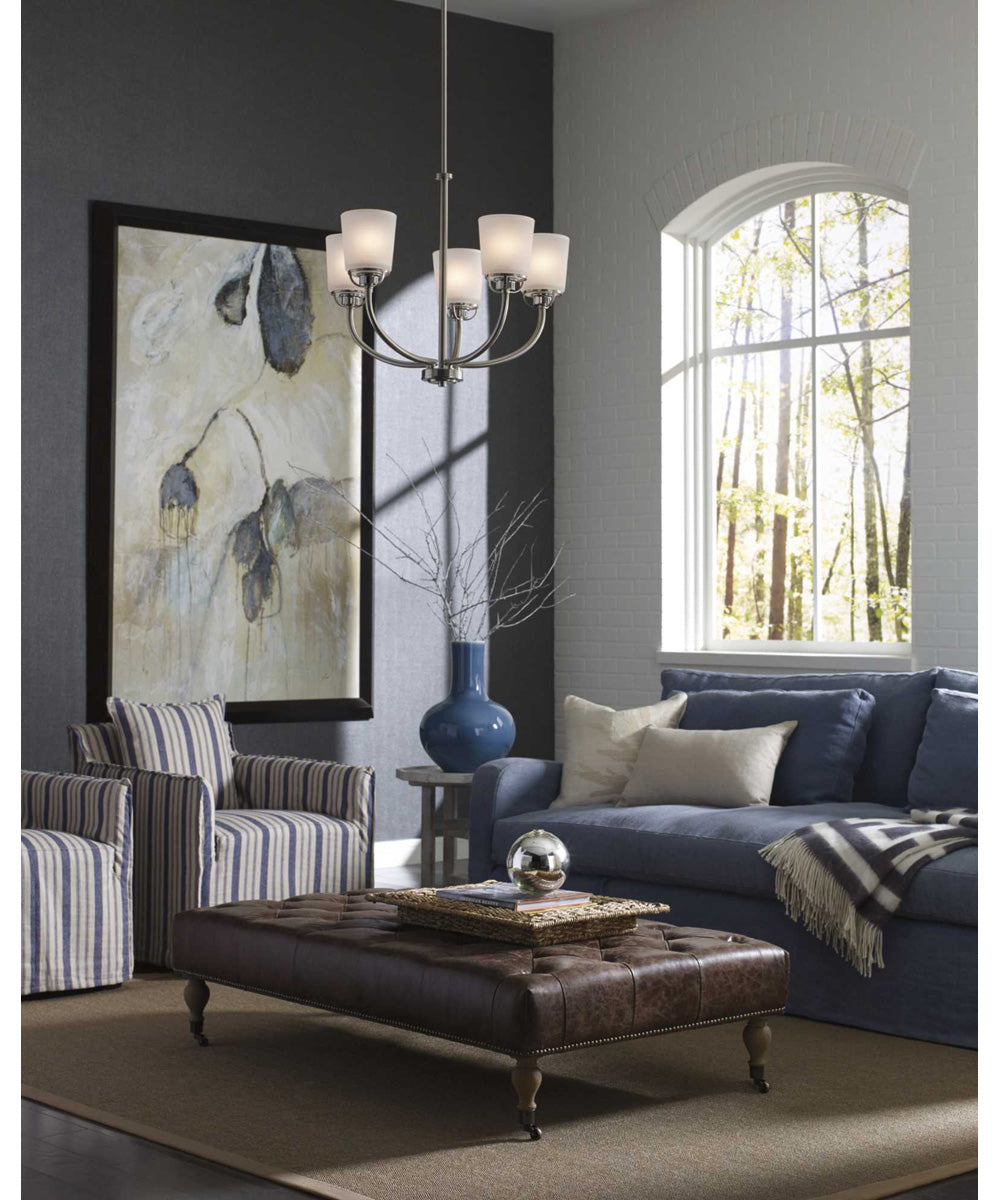 West Village 5-Light Etched Double Prismatic Glass Farmhouse Chandelier Light Brushed Nickel