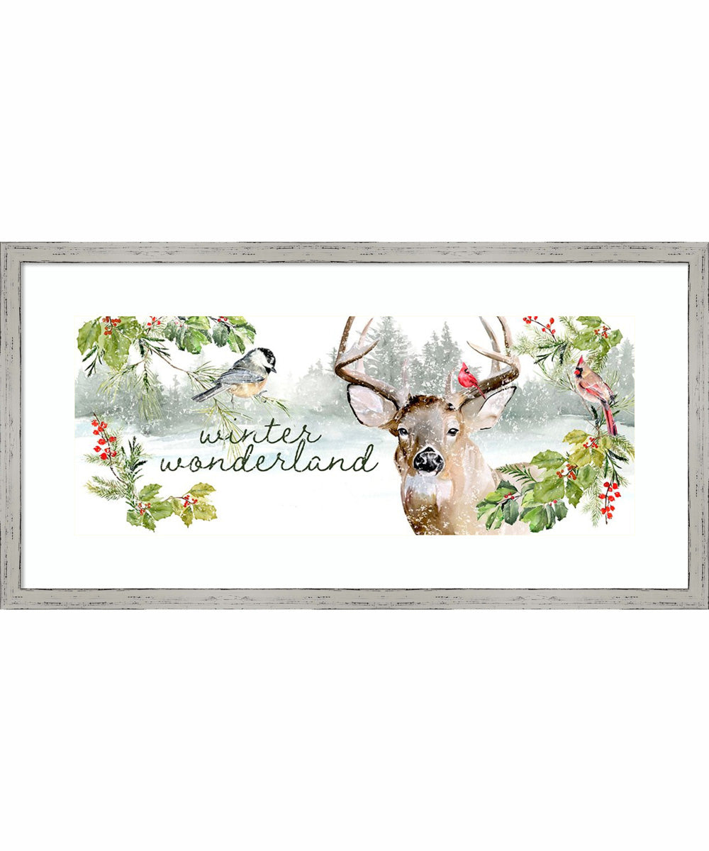 Holiday Deer Collection D by Jennifer Paxton Parker Wood Framed Wall Art Print (25  W x 13  H), Shiplap White Narrow Frame