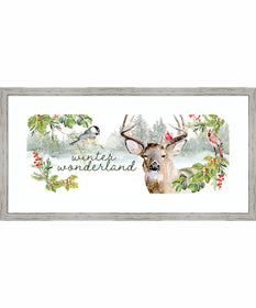 Holiday Deer Collection D by Jennifer Paxton Parker Wood Framed Wall Art Print (25  W x 13  H), Shiplap White Narrow Frame