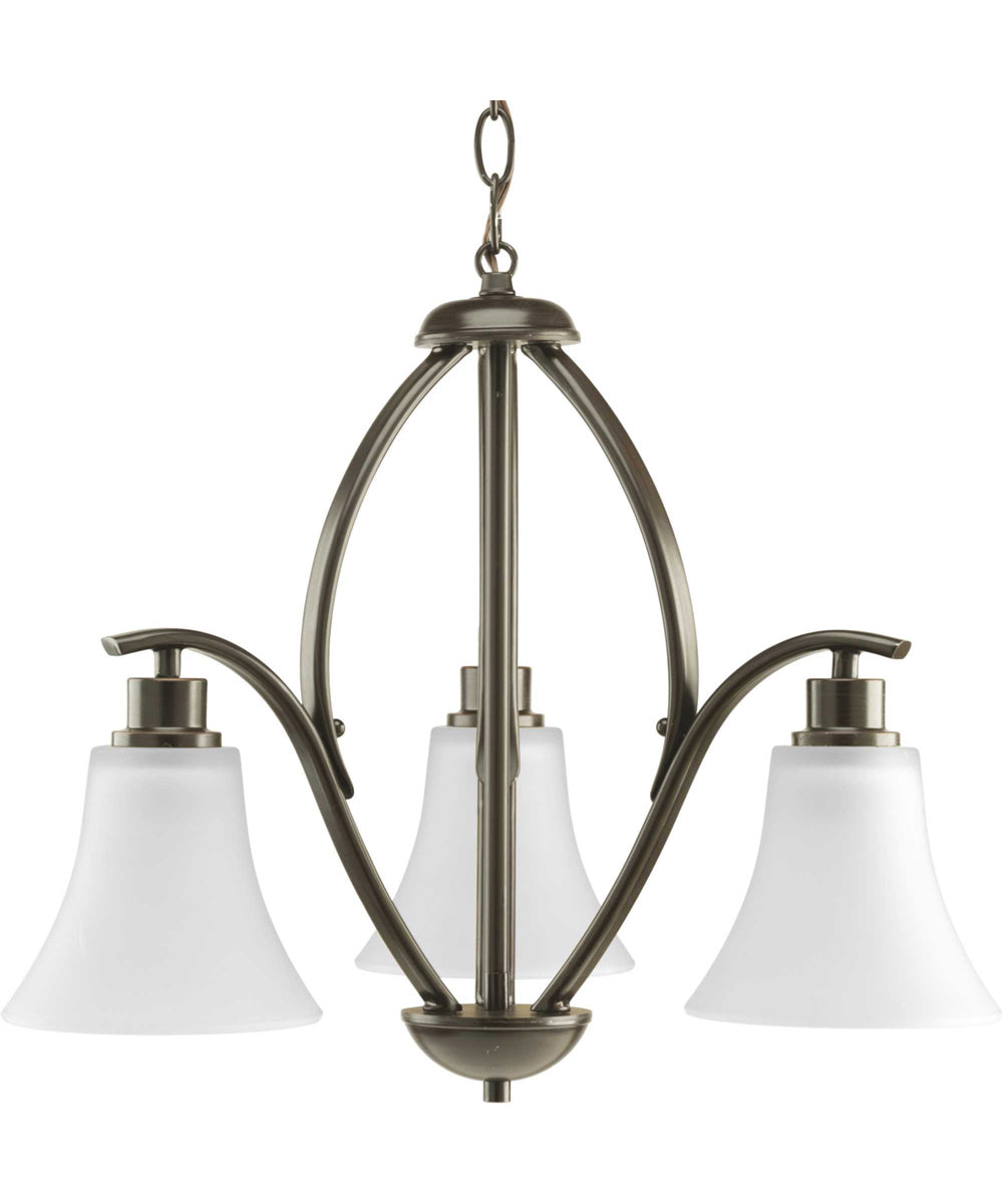 Joy 3-Light Etched White Glass Traditional Chandelier Light Antique Bronze