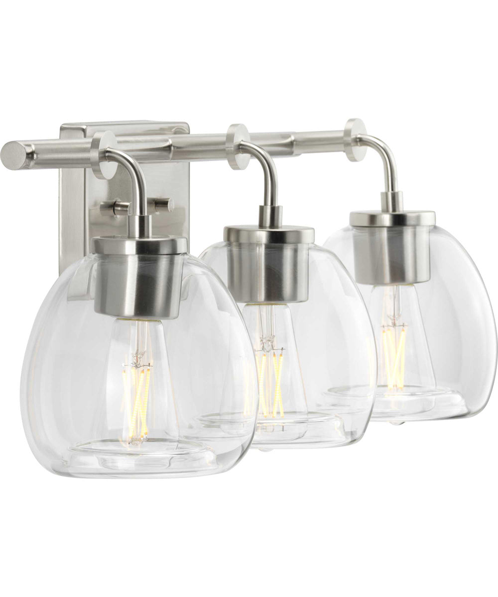 Caisson 3-Light Clear Glass Urban Industrial Bath Vanity Light Brushed Nickel