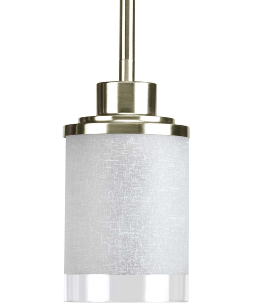 Alexa 1-Light Etched Linen With Clear Edge Glass Modern Mini-Pendant Light Brushed Nickel