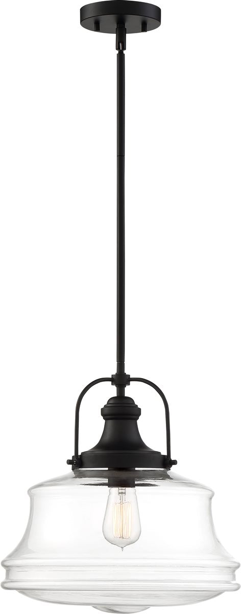 14"W Basel 1-Light Pendant Matte Black / Clear