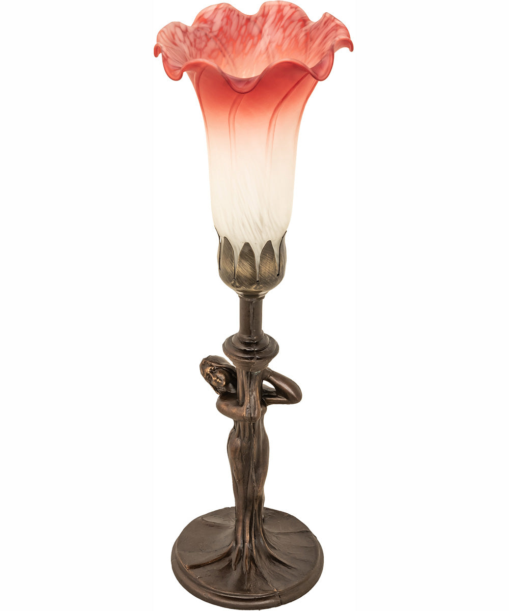 15" High Pink/White Tiffany Pond Lily Nouveau Lady Mini Lamp